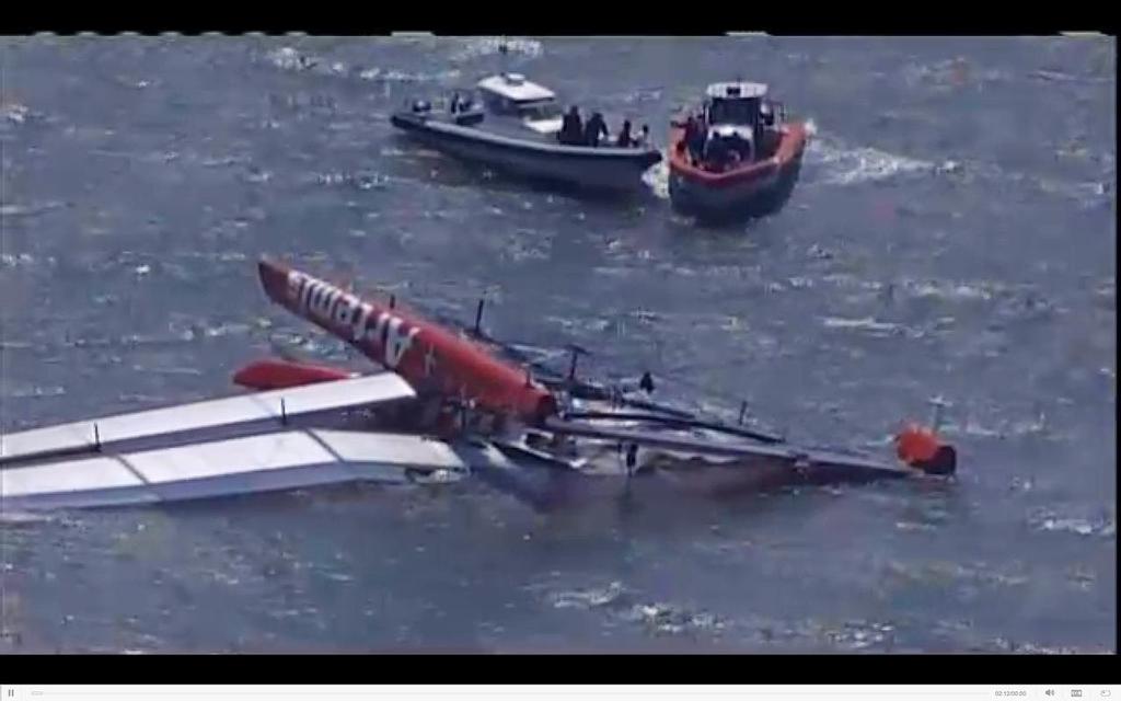 Artemis Racing upside down in San Francisco after a capsize on April 9, 2013 © SW